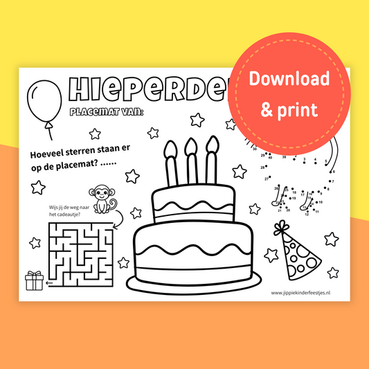 Verjaardag/kinderfeestje placemat