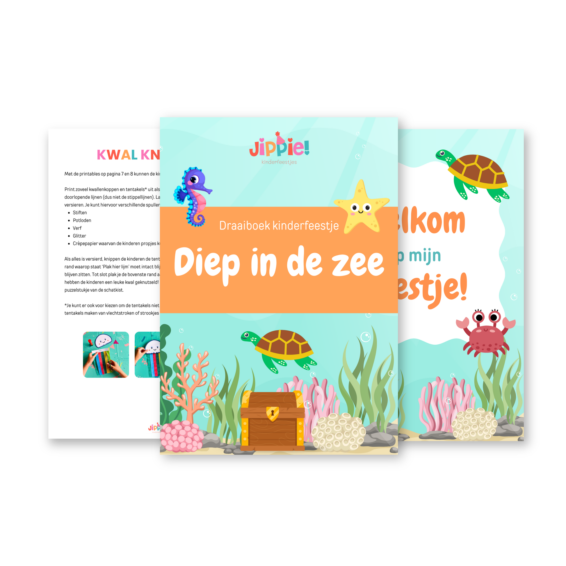 3 pagina's uit het draaiboek kinderfeestje Diep in de zee