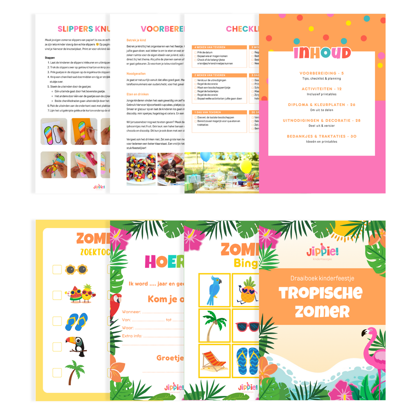 8 pagina's uit het draaiboek kinderfeestje Tropische zomer